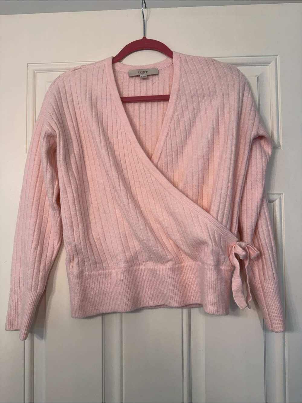 LOFT Light Pink Ribbed Wrap V-Neck Sweater